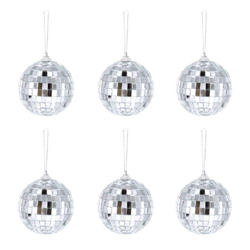 Diskotékové gule, strieborné, 6 ks